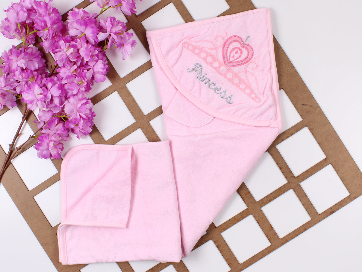 Kapüşonlu Princess Nakışlı Bebek Havlusu - Pembe