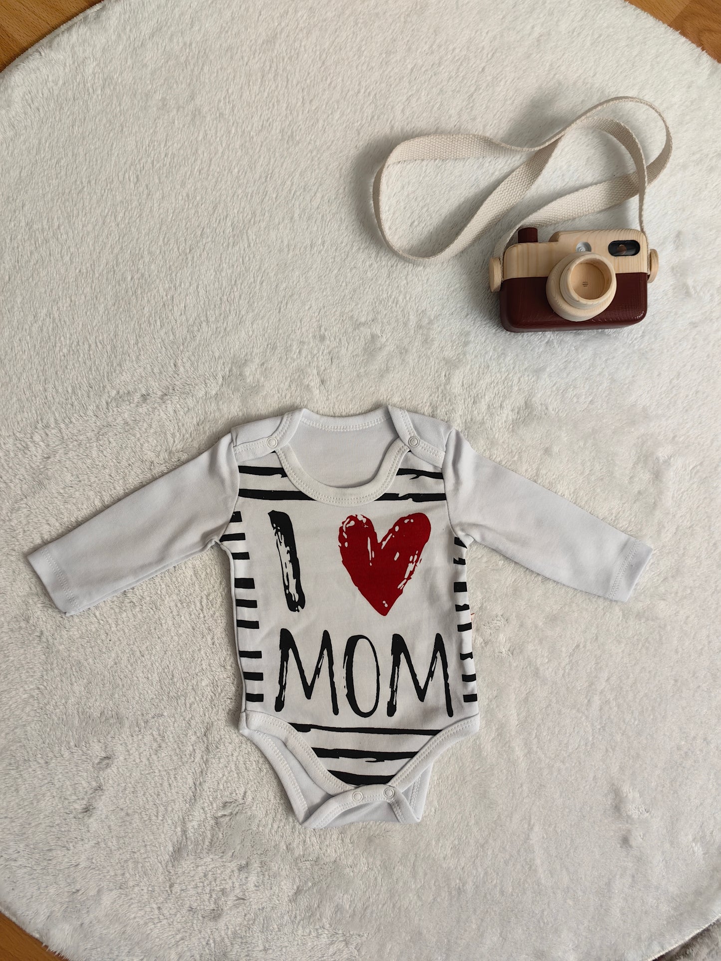 Mom Baskılı Uzun Kollu Badi - Beyaz