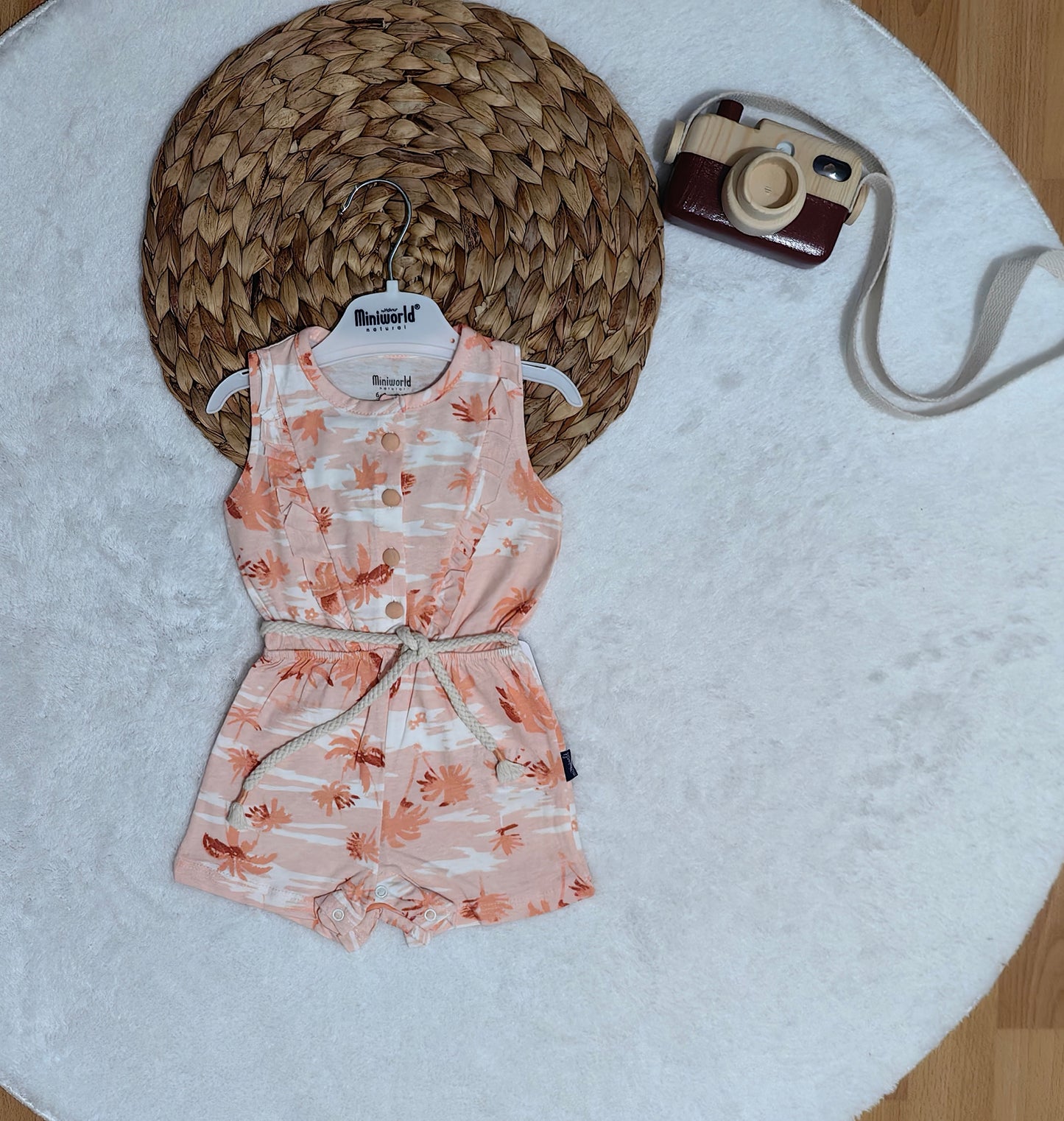 Çiçek Desenli Düğmeli Tulum - Pembe