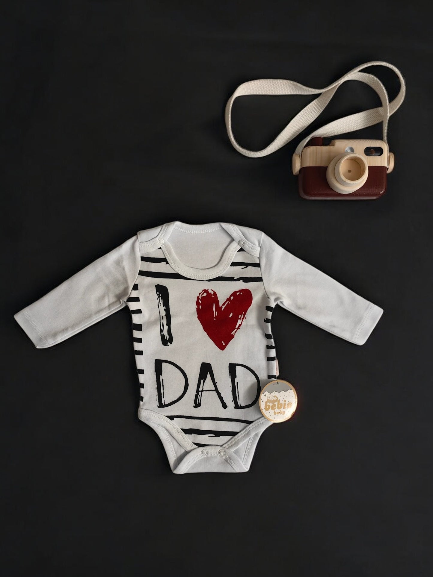 Dad Baskılı Uzun Kollu Badi - Beyaz