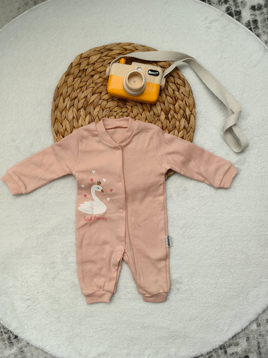 Kuğu Baskılı Çıtçıtlı Tulum - Pembe